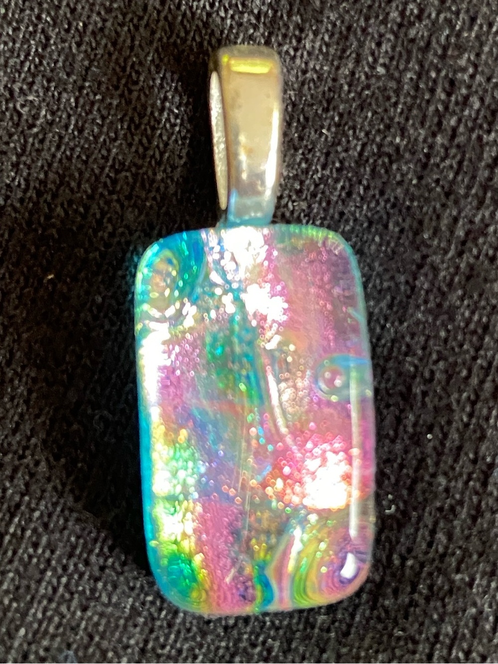 Dichroic Glass Rectangle Pendant in Iridescent Rainbow - Picture 1 of 1